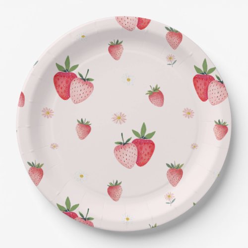 HEIDI Pink Strawberry Pattern Girl Baby Shower Paper Plates