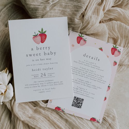 HEIDI QR Berry Sweet Strawberry Girl Baby Shower Invitation