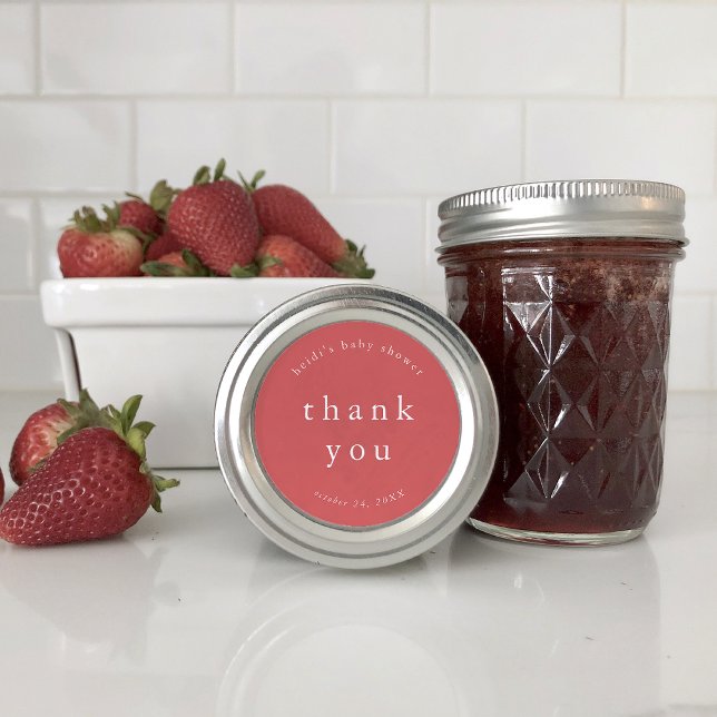 HEIDI Red Boho Unique Simple Baby Shower Thank You Classic Round Sticker (HEIDI Red Boho Unique Simple Baby Shower Thank You Classic Round Sticker)