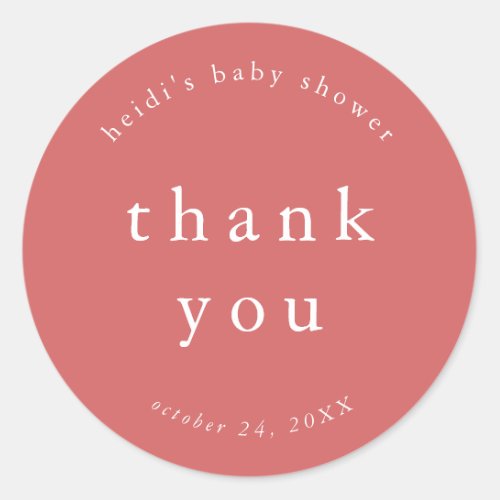 HEIDI Red Boho Unique Simple Baby Shower Thank You Classic Round Sticker