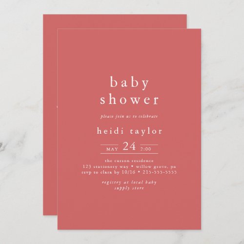HEIDI Rustic Red Summer Boho QR Simple Baby Shower Invitation