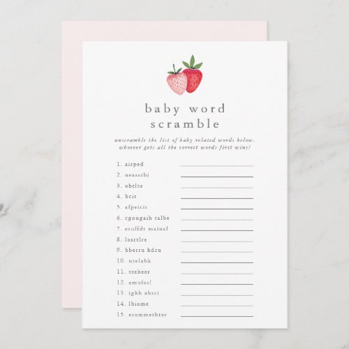 HEIDI Strawberry Baby Shower Word Scramble Game Invitation