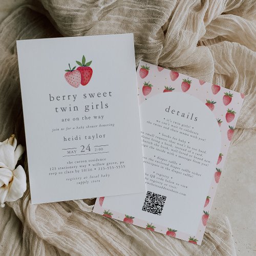 HEIDI Strawberry Berry Sweet Twin Girl Baby Shower Invitation