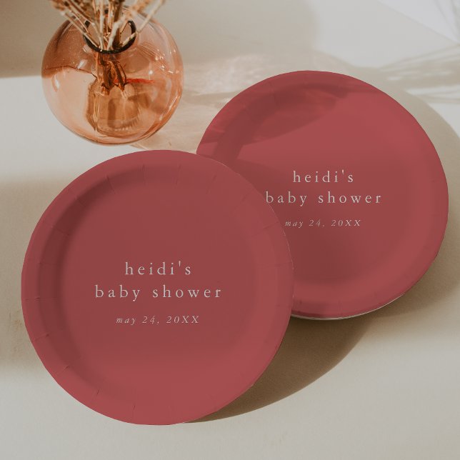 HEIDI Summer Red Boho Modern Simple Baby Shower Paper Plates (HEIDI Summer Red Boho Modern Simple Baby Shower Paper Plates)