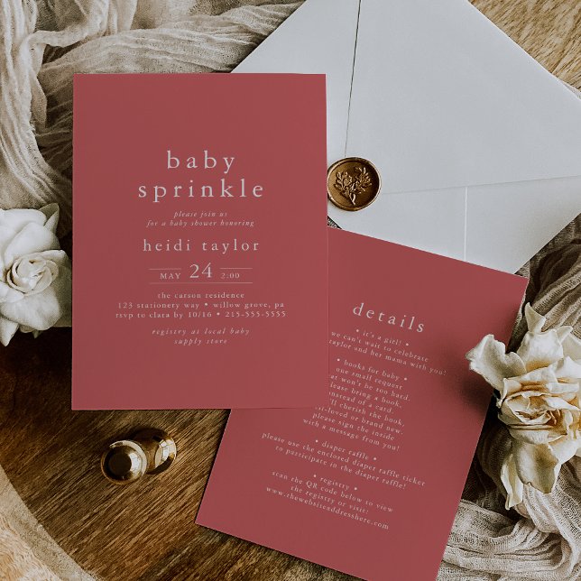 HEIDI Summer Red Modern Boho Simple Baby Sprinkle Invitation (HEIDI Summer Red Modern Boho Simple Baby Sprinkle Invitation)