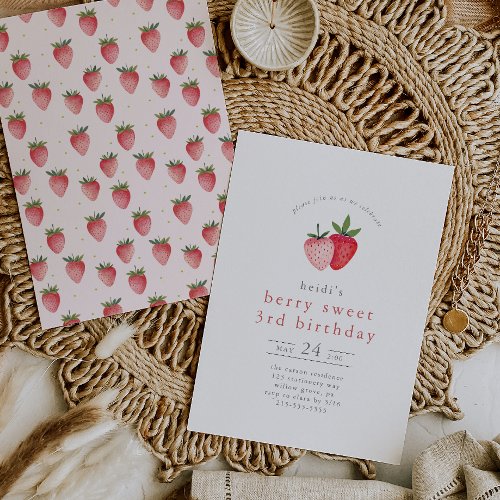 HEIDI Summer Strawberry Berry Sweet 3rd Birthday Invitation