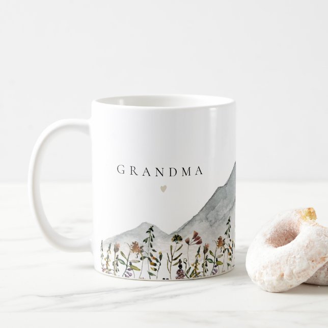 HEIDI Watercolor Wildflower Mountain Grandma Coffee Mug (With Donut)