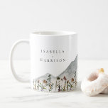 HEIDI Watercolor Wildflower Mountain Wedding Gift Coffee Mug<br><div class="desc">This ceramic coffee mug features smoky watercolor mountains with colorful muted toned wildflowers. Easily change the names for your favorite bride and groom and add their date and location to the other side for a special and unique gift.</div>