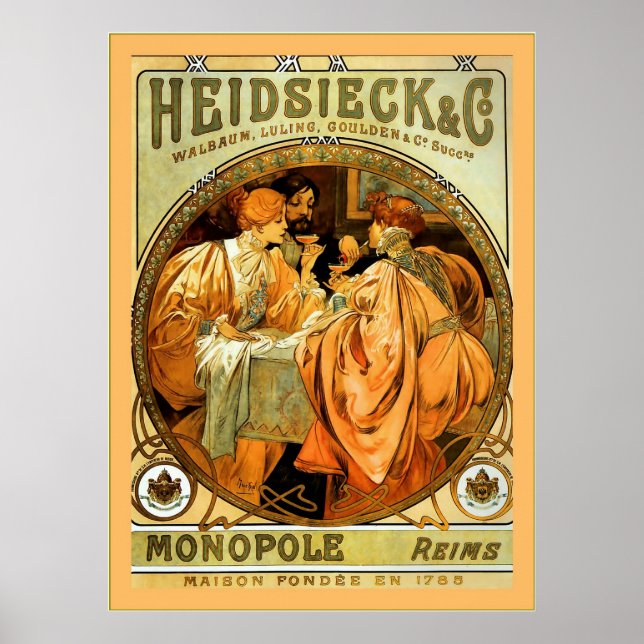 Heidsieck and Co. Vintage Mucha Champagne Poster (Front)
