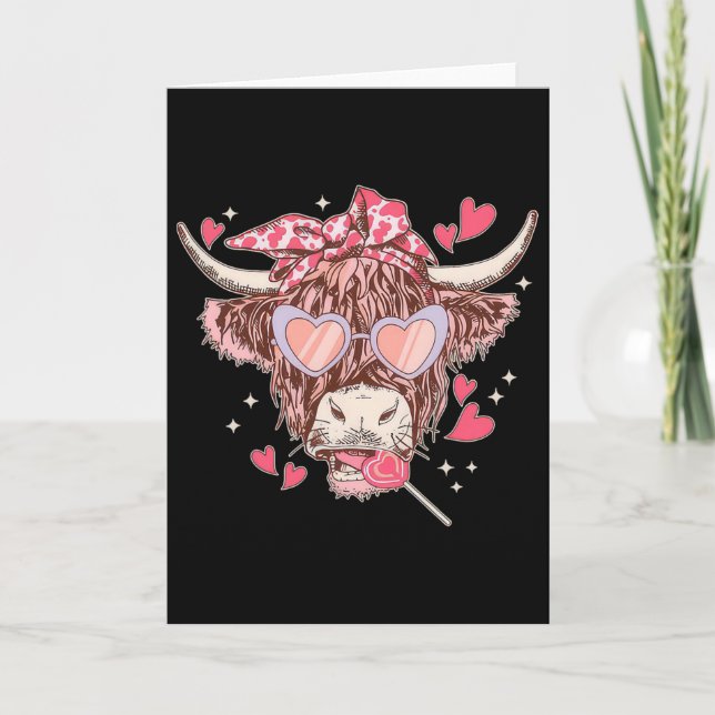 Heifer Cow Western Sungles Funny Heart Happy Vlent Card (Front)