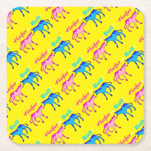 Heifer or Bull Farm Style Gender Reveal Square Paper Coaster