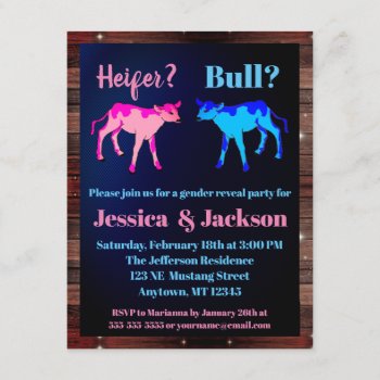 Heifer Or Bull Western Style Gender Reveal Invitation by DakotaInspired at Zazzle