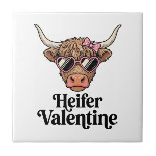 Heifer Valentine Highland Cow Vintage Design_1 Ceramic Tile