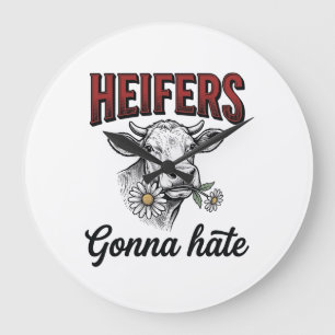 Heifers Gonna Hate Funny Cow Vintage Engraving Tee Large Clock