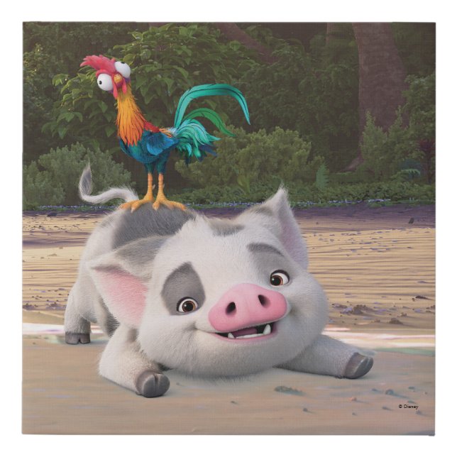 Heihei and Pua Playtime Faux Canvas Print (Front)