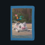 Heihei and Pua Playtime Trifold Wallet<br><div class="desc">This charming and humorous image captures the delightful duo of Pua, the adorable and plucky pig, and Heihei, the comically clueless rooster, from the animated world of Moana. Here, Heihei stands triumphantly atop Pua, who looks both amused and resigned to his fate as a perch. The graphic showcases their unique...</div>