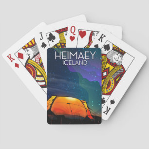 Heimaey, iceland, camping vacation poster. poker cards