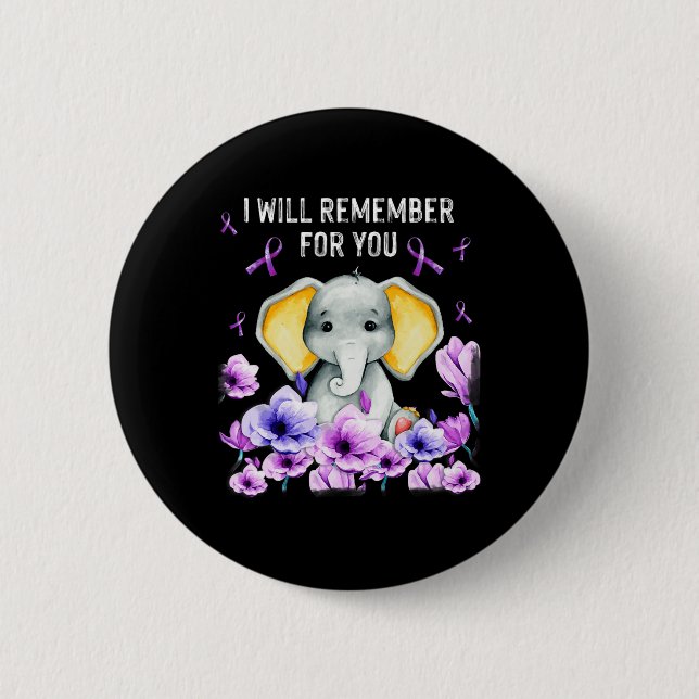 Heimerheimer Awareness Cute Elephant I Will Rememb Button (Front)