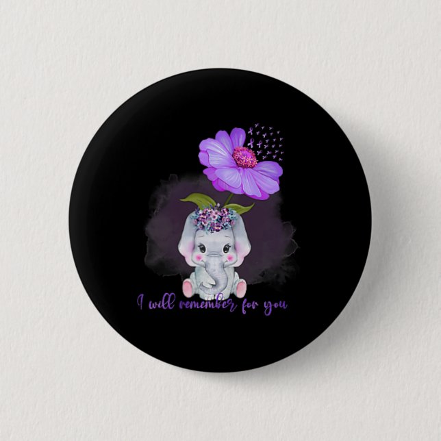 Heimerheimer Awareness Cute Elephant I'll Remember Button (Front)