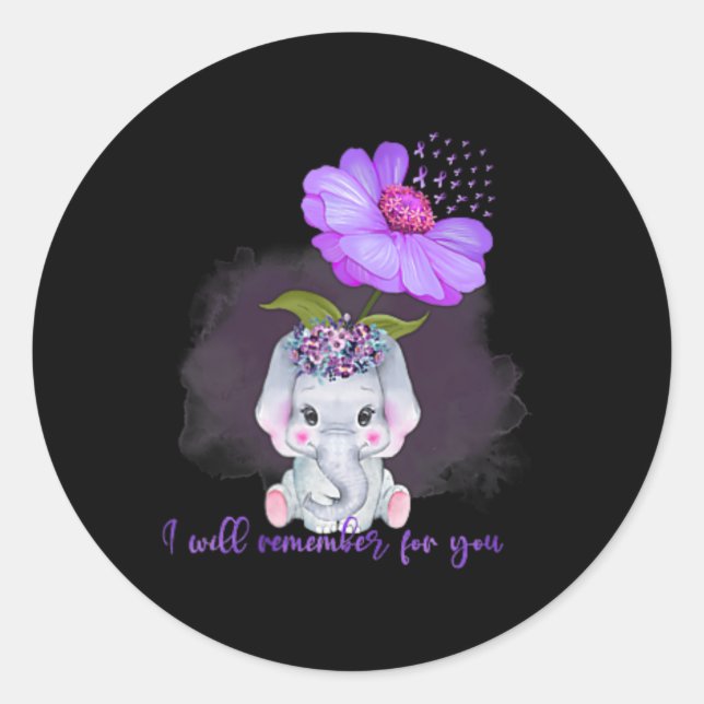 Heimerheimer Awareness Cute Elephant I'll Remember Classic Round Sticker (Front)