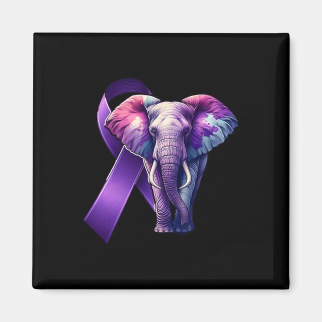 Heimerheimer's Awareness Support Purple Cute Eleph Magnet (Front)
