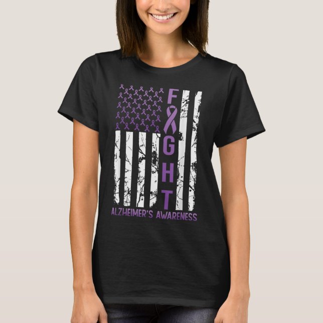 Heimers Awareness Month Day Usa Flag Ribbon Purple T-Shirt (Front)