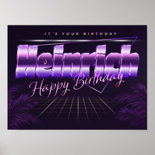 Heinrich Name First Name Purple Retro Poster Birth