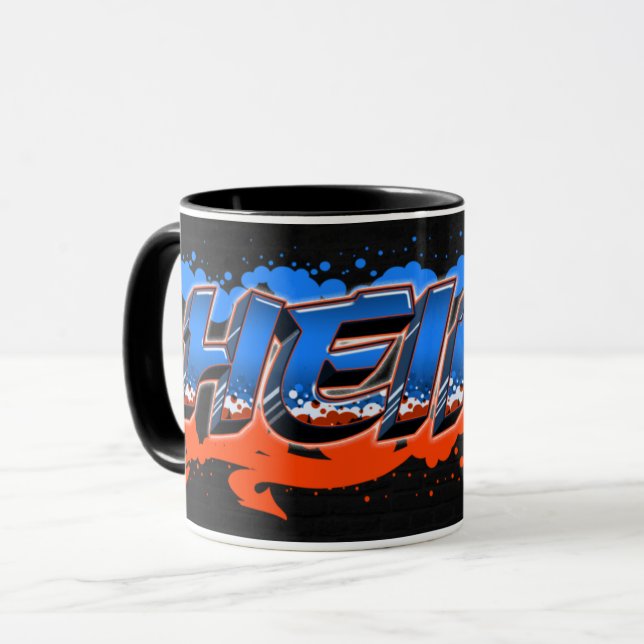 Heinz First Name Graffiti blue orange Tasse Mug (Front Left)