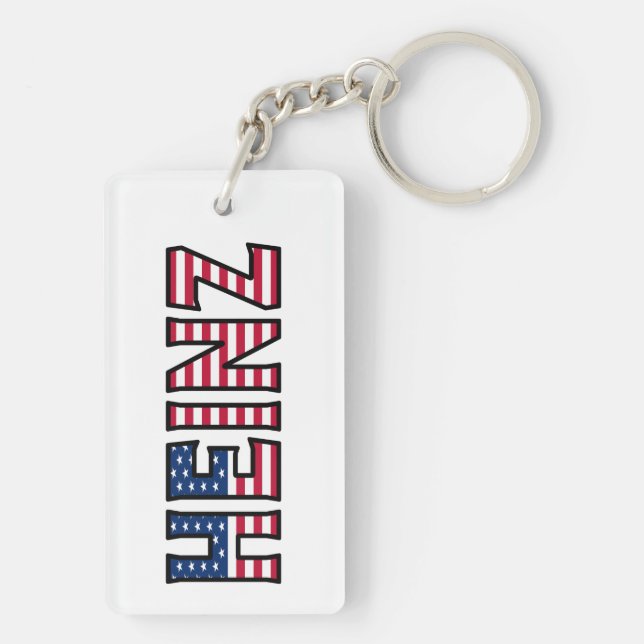 Heinz Name First Name USA Flag Pendant Keychain (Back)