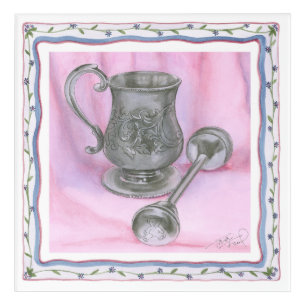 Heirloom Cup & Rattle on Purple Background Acrylic Print