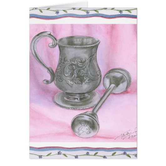 Heirloom Cup & Rattle on Purple Background Cards (Front)