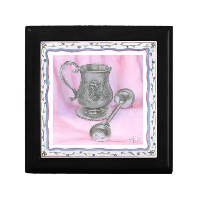 Heirloom Cup & Rattle on Purple Background Jewelry Box (Front)