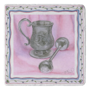 Heirloom Cup & Rattle on Purple Background Trivet