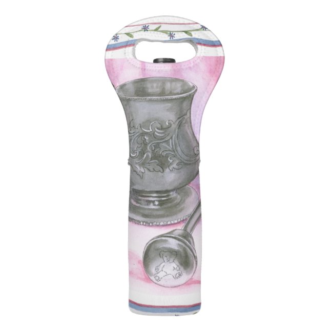 Heirloom Cup & Rattle on Purple Background Wine Bag (Back)