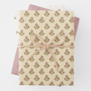 Heirloom Florals - Dusty Mauve Pink & Soft Yellow Wrapping Paper Sheets