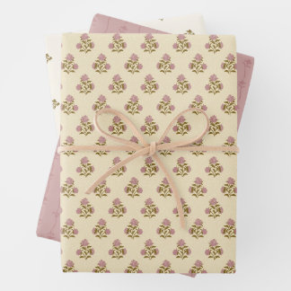 Heirloom Florals - Dusty Mauve Pink & Soft Yellow Wrapping Paper Sheets