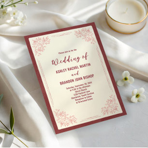 Heirloom Garden Burgundy Classic Botanical Wedding Invitation