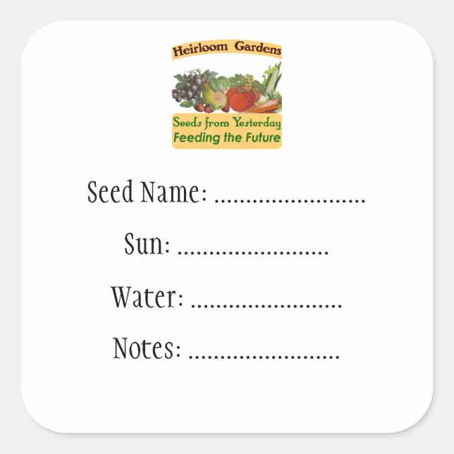 Heirloom Gardens Custom Seed Packet Labels (Front)