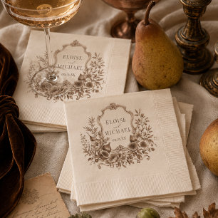 Heirloom Harvest Monogram Crest Fall Wedding Napkins