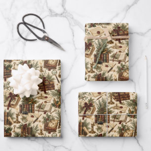 Heirloom Holiday Library Wrapping Paper Sheets