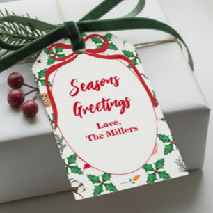 Heirloom Holly Personalized Seasons Greetings Gift Tags