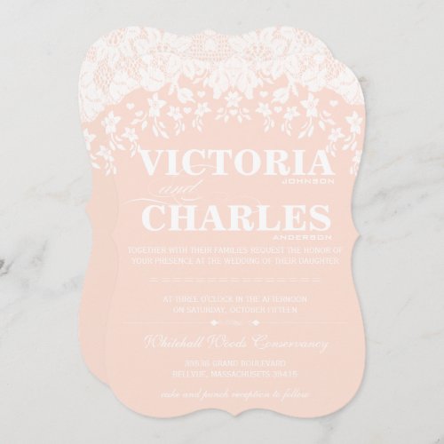 Heirloom Lace Rustic Barn Vintage Pink Wedding Invitation