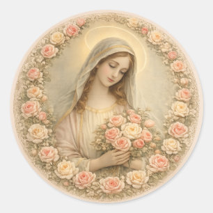 Heirloom Marian Rose Garden Catholic Classic Round Sticker