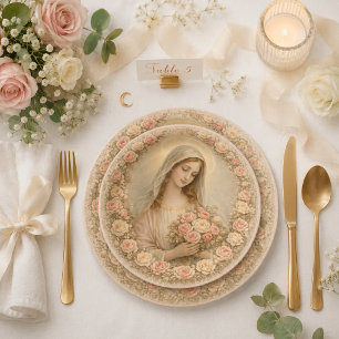 Heirloom Marian Rose Garden Catholic Paper Plates