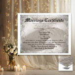 Heirloom Marriage Certificate Poster<br><div class="desc">A sepia tone photo of two hands, the bride and groom. Hands rest on a white satin pillow with wedding rings showing. Design has a delicate flourish border giving it a Vintage look. This marriage certificate keepsake has customizable text which can be personalized with your names and wedding information. Scripture...</div>