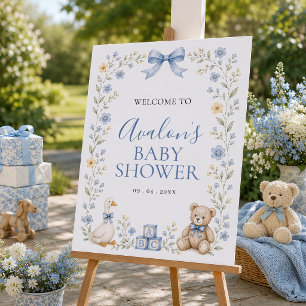 Heirloom Nursery Blue Floral Baby Shower Welcome Foam Board