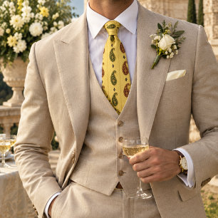 Heirloom Paisley   Butter Yellow & Burgundy Neck Tie