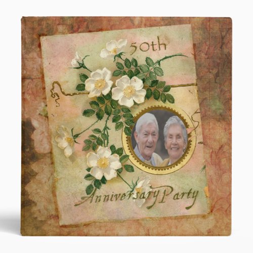 Heirloom Rose 50th Anniversary Personalized Photo 3 Ring Binder