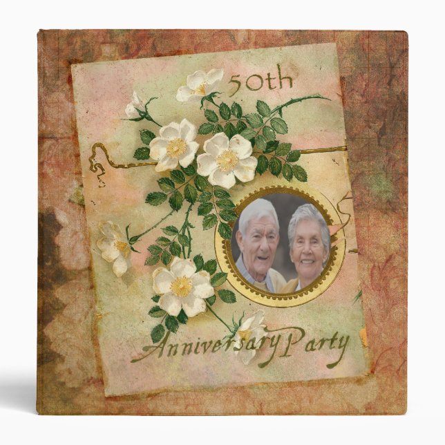 Heirloom Rose 50th Anniversary Personalized Photo 3 Ring Binder (Front)