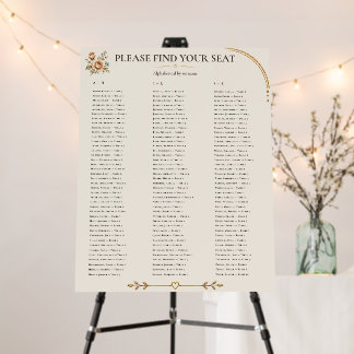 Heirloom Rose Alphabetical Wedding Seating Chart Foam Board